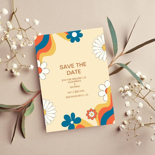 Retro Groovy 70's Gedekte gedempte Tonen Wedding S Save The Date