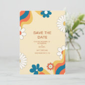 Retro Groovy 70's Gedekte gedempte Tonen Wedding S Save The Date (Staand voorkant)