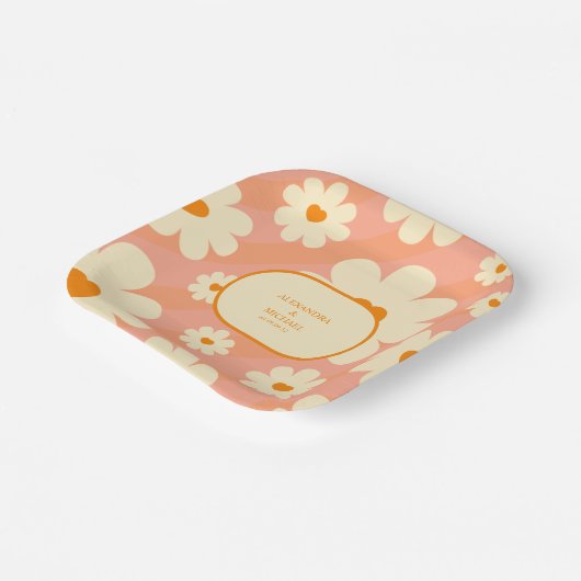 Retro Groovy 70's gedempt tones Wedding Paper Papieren Bordje (Gebogen)