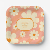 Retro Groovy 70's gedempt tones Wedding Paper Papieren Bordje (Voorkant)