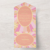 Retro Groovy 70's Gemuteerde tenteenbruiloft All In One Uitnodiging (Binnen)