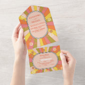 Retro Groovy 70's Gemuteerde tenteenbruiloft All In One Uitnodiging (Afscheurbaar)