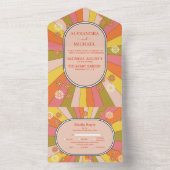 Retro Groovy 70's Gemuteerde tenteenbruiloft All In One Uitnodiging (Binnen)