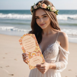 Retro Groovy 70's Gemuteerde tenteenbruiloft All In One Uitnodiging