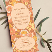 Retro Groovy 70's Gemuteerde tenteenbruiloft All In One Uitnodiging