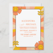 Retro Groovy 70's Gemuteerde tenteenbruiloft Kaart (Voorkant)