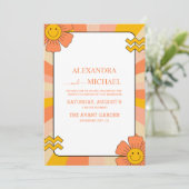 Retro Groovy 70's Gemuteerde tenteenbruiloft Kaart (Staand voorkant)