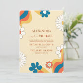 Retro Groovy 70's Gemuteerde tenteenbruiloft Kaart (Staand voorkant)