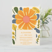 Retro Groovy 70's Gemuteerde tenteenbruiloft Kaart (Staand voorkant)