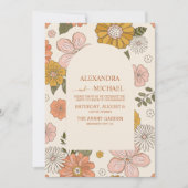 Retro Groovy 70's Gemuteerde tenteenbruiloft Kaart (Voorkant)