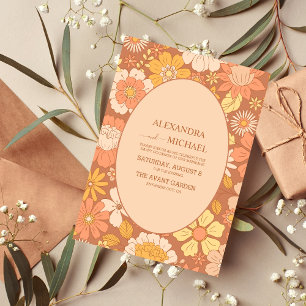 Retro Groovy 70's Gemuteerde tenteenbruiloft Kaart