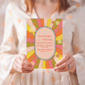 Retro Groovy 70's Gemuteerde tenteenbruiloft Kaart