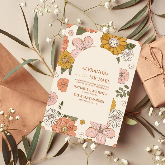 Retro Groovy 70's Gemuteerde tenteenbruiloft Kaart