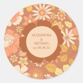 Retro Groovy 70's Gemuteerde tenteenbruiloft Ronde Sticker (Voorkant)