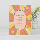Retro Groovy 70's Gemuteerde tenteenbruiloft Save The Date (Staand voorkant)