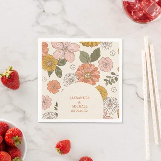 Retro Groovy 70's Gemuteerde tenteenbruiloft Servet (Insitu)