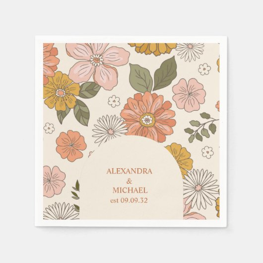 Retro Groovy 70's Gemuteerde tenteenbruiloft Servet (Voorkant)