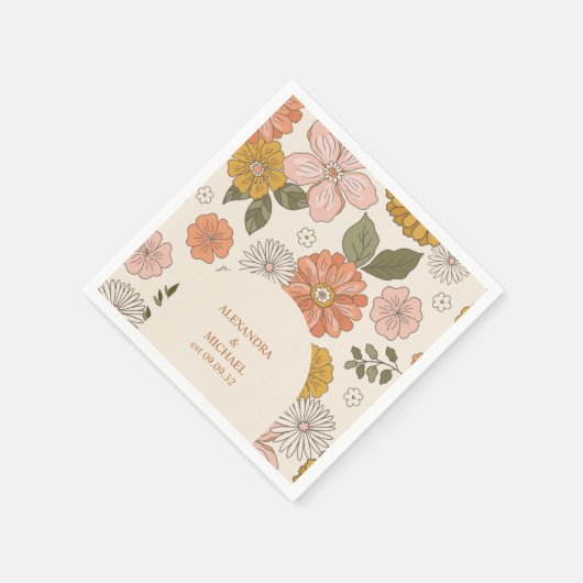 Retro Groovy 70's Gemuteerde tenteenbruiloft Servet