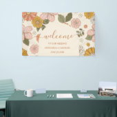 Retro Groovy 70's Gemuteerde tenteenbruiloft Spandoek (Beurs)