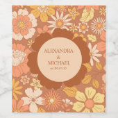 Retro Groovy 70's Gemuteerde tenteenbruiloft Wijn Etiket (Enkel label)