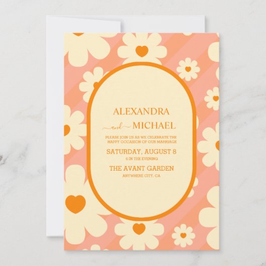 Retro Groovy 70's Gemuteerde Tones Wedding Invit Kaart (Voorkant)