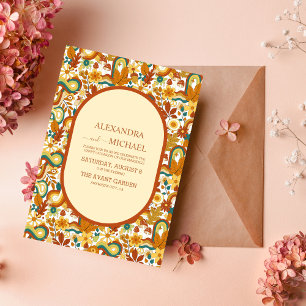 Retro Groovy 70's Gemuteerde Tones Wedding Invit Kaart