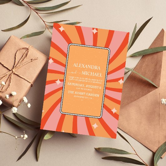 Retro Groovy 70's Gemuteerde Tones Wedding Invit Kaart