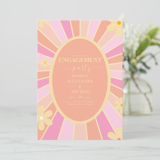 Retro Groovy 70's Gemuteerde Tones Wedding Invit Kaart (Staand voorkant)