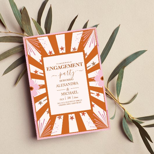 Retro Groovy 70's Geometrisch Verloving Kaart