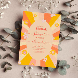 Retro Groovy 70's Gevoelige oranje gele Bridal Kaart