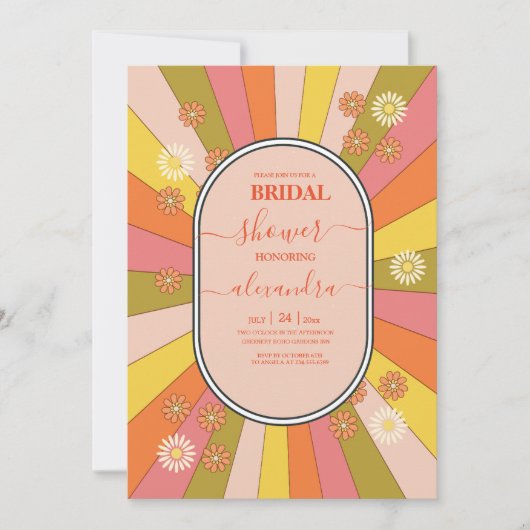 Retro Groovy 70's Gewaardeerde uitnodiging tot bri (Voorkant)