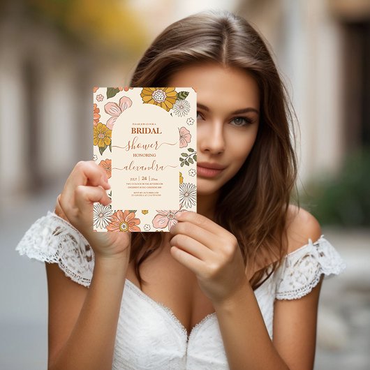 Retro Groovy 70's Gewaardeerde uitnodiging tot bri