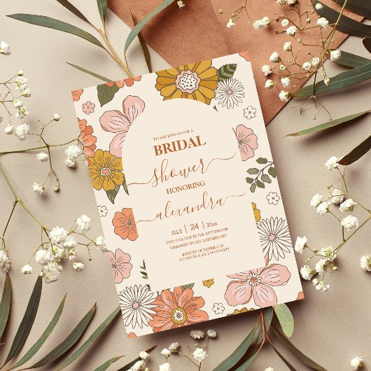 Retro Groovy 70's Gewaardeerde uitnodiging tot bri