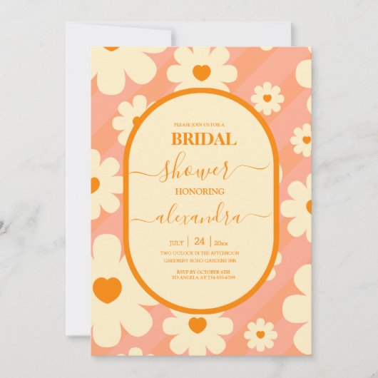 Retro Groovy 70's Gewaardeerde uitnodiging tot bri (Voorkant)