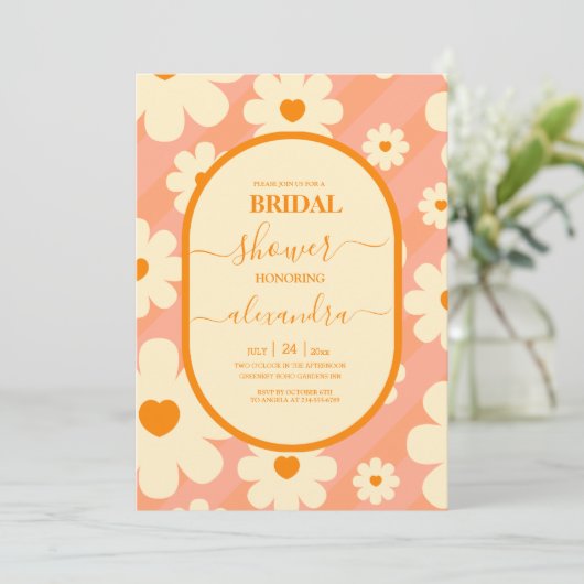 Retro Groovy 70's Gewaardeerde uitnodiging tot bri (Staand voorkant)