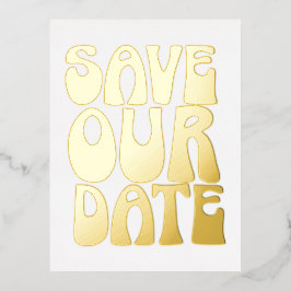 Retro Groovy 70s Goud Folie Save The Date Postkaar Uitnodiging Briefkaart