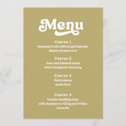 Retro Groovy 70s Groen Roze Bruiloft Menu (Voorkant)