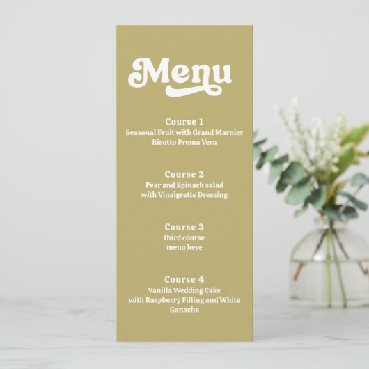 Retro Groovy 70s Groen Roze Bruiloft Menu (Staand voorkant)