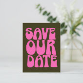 Retro Groovy 70s Heet Roze Bewaar De Datum Postkaa Briefkaart (Staand voorkant)