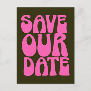 Retro Groovy 70s Heet Roze Bewaar De Datum Postkaa Briefkaart