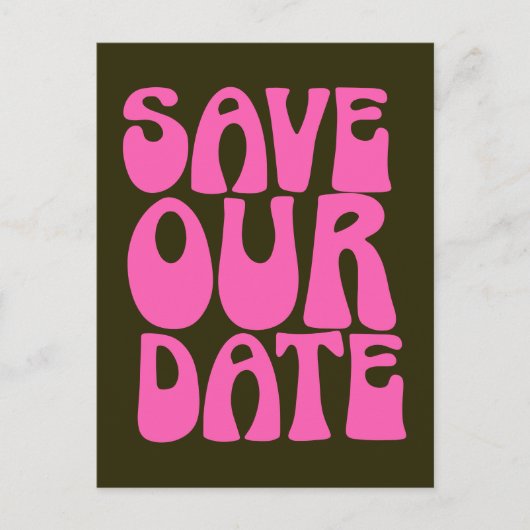 Retro Groovy 70s Heet Roze Bewaar De Datum Postkaa Briefkaart (Voorkant)