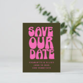 Retro Groovy 70s Heet Roze en Groen Bewaar de Datu Briefkaart (Staand voorkant)