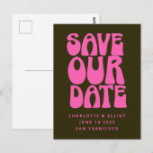 Retro Groovy 70s Heet Roze en Groen Bewaar de Datu Briefkaart (Voorkant / Achterkant)