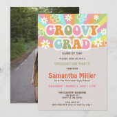 Retro Groovy 70s Hippie Cute Photo Afstuderen Kaart (Voorkant / Achterkant)