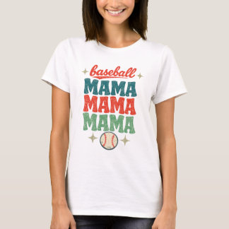 Retro Groovy 70s Honkbal Mama Gestapelde Tekst T-shirt