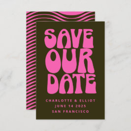 Retro Groovy 70s Hot Pink en Donkergroen bespaart  Save The Date