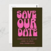 Retro Groovy 70s Hot Pink en Green slaat de datum  Briefkaart (Voorkant / Achterkant)