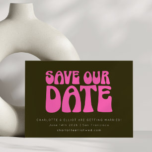 Retro Groovy 70s Hot Pink en Green Wedding Custom Save The Date