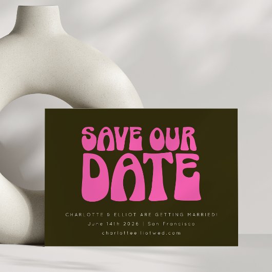 Retro Groovy 70s Hot Pink en Green Wedding Custom Save The Date