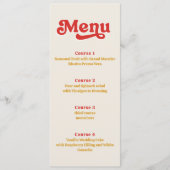 Retro Groovy 70s Ivoor Rood Bruiloft Menu (Voorkant)